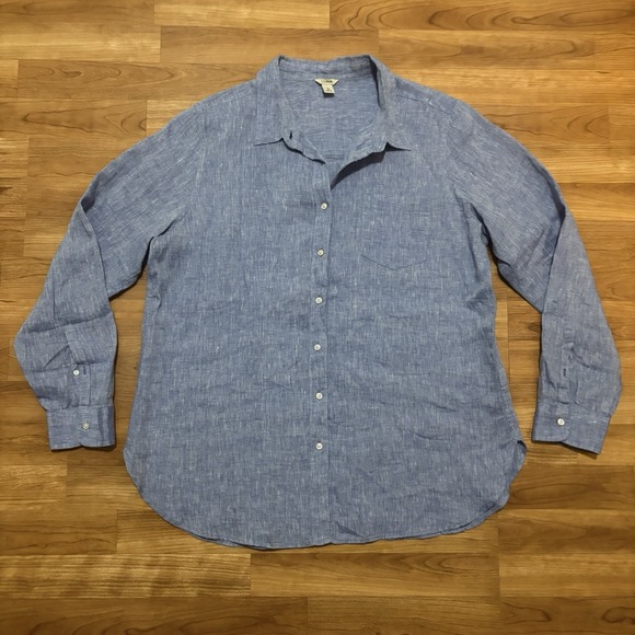 L.L. Bean Tops - Light Blue Linen Button-Up Shirt - Women's Classic Long Sleeve